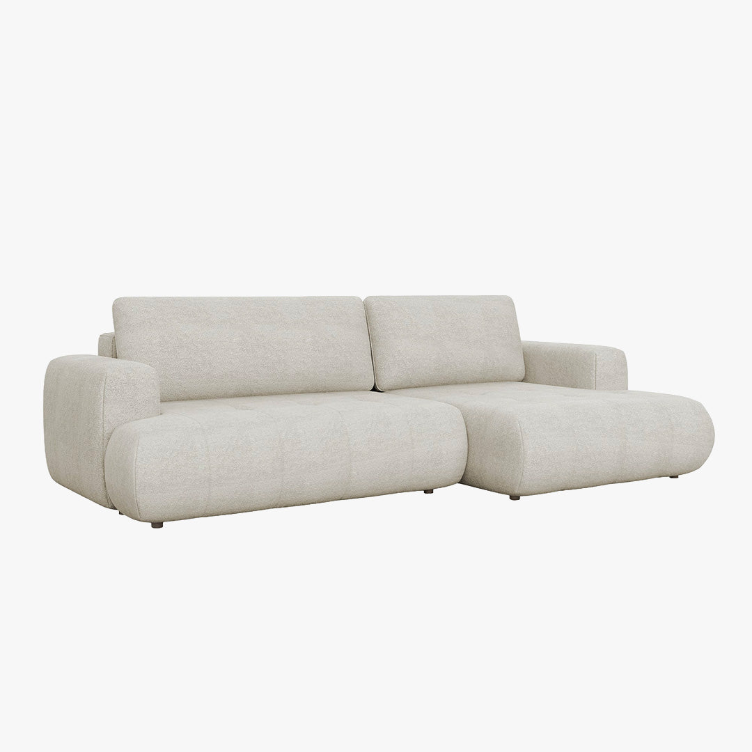 MIREL Canapé d'angle convertible en tissu écru - Angle droit