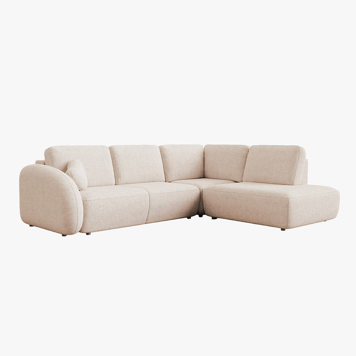 DJENA Canapé d'angle convertible avec coffre en tissu bouclette beige - Angle droit