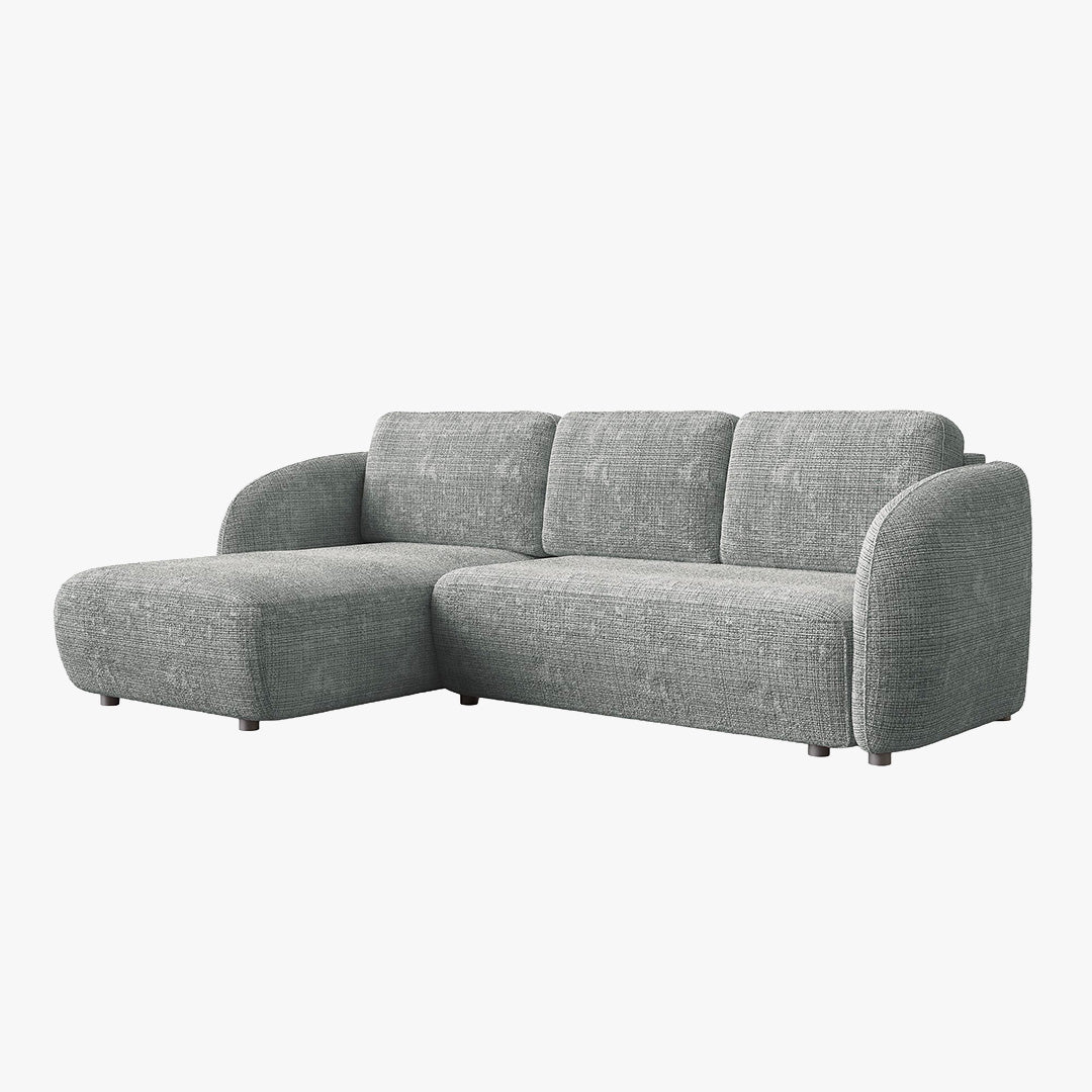 ALANYA Canapé d'angle convertible avec coffre en tissu gris - Angle gauche