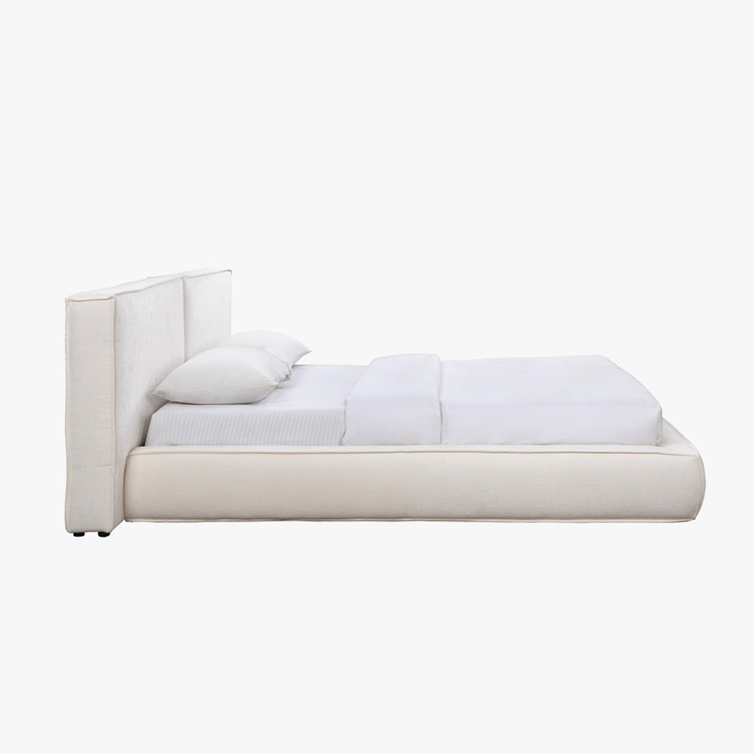 TAYSI Lit double en velours blanc écru 160x200 cm