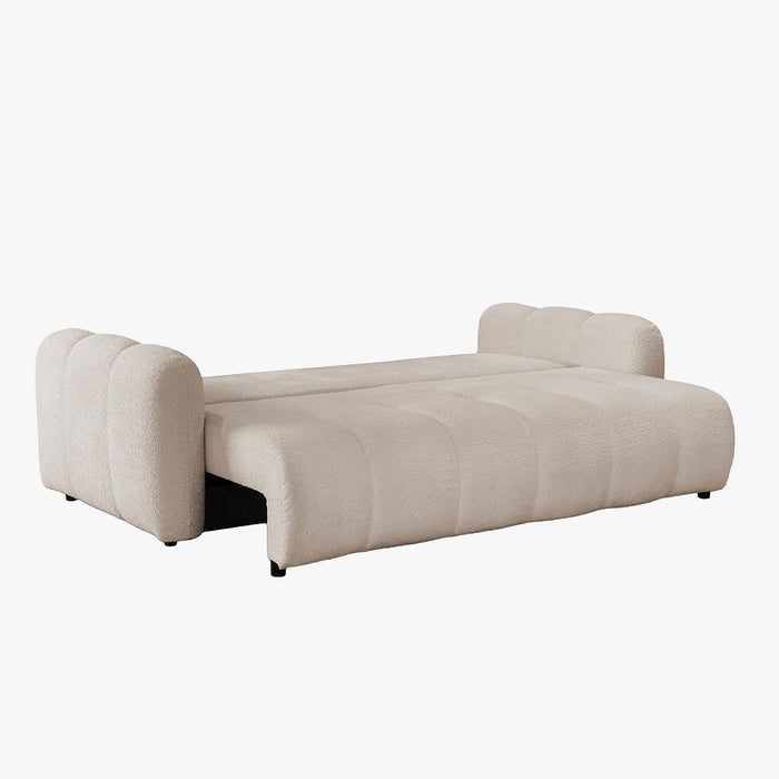 APRILIA Canapé 3 places convertible avec coffre en tissu bouclette beige