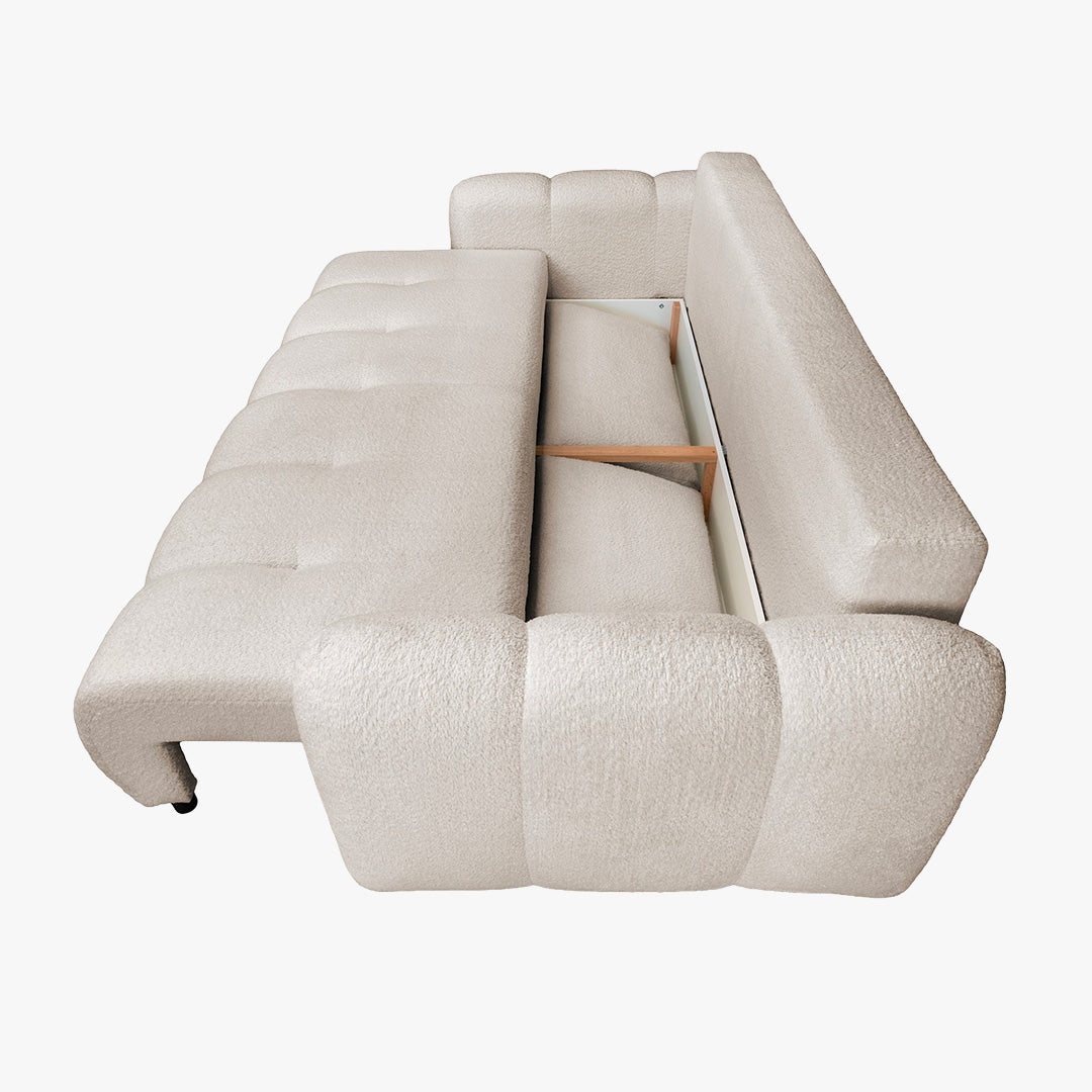 APRILIA Canapé 3 places convertible avec coffre en tissu bouclette beige