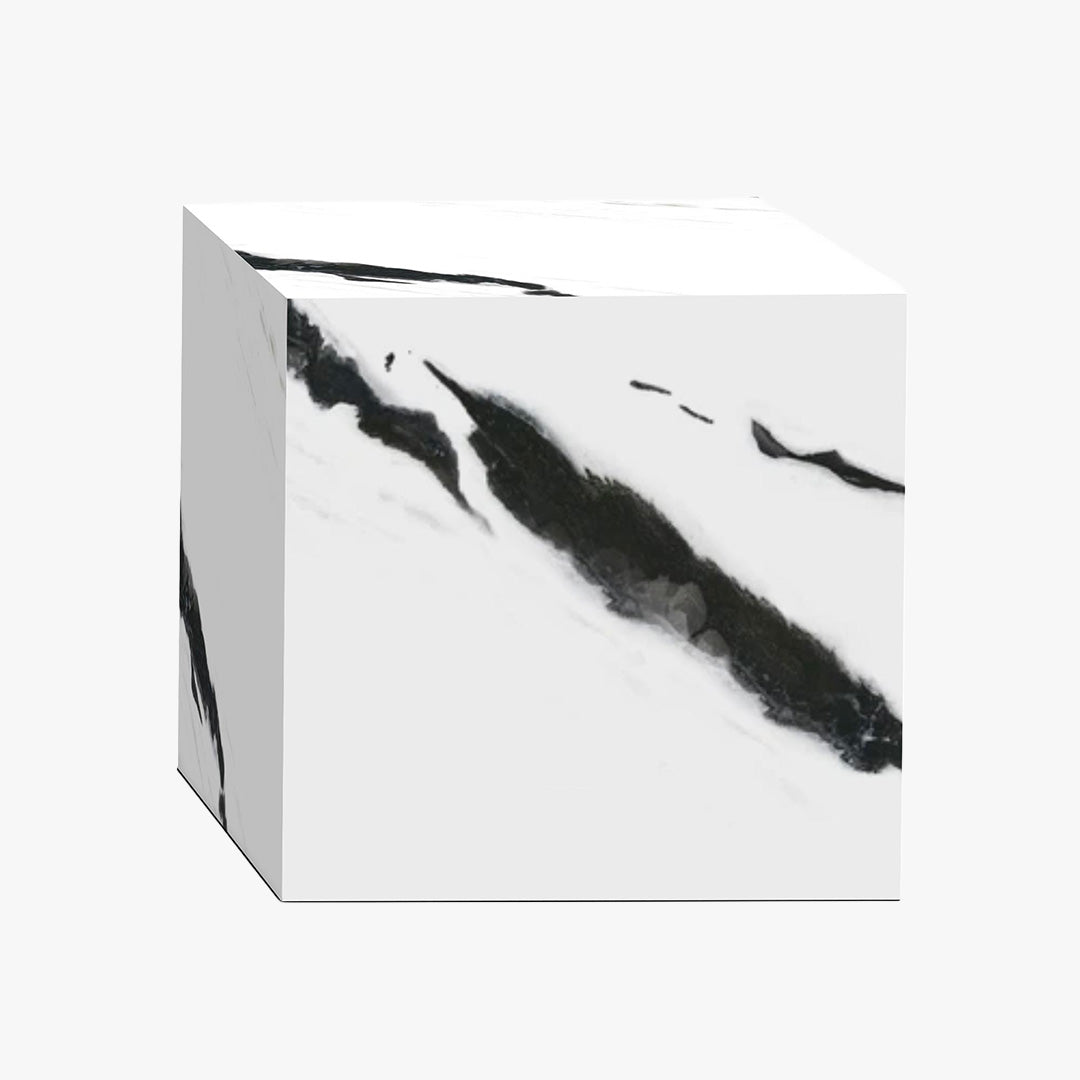 JASMIA Table basse carré marbre d'ingénierie blanc et noir