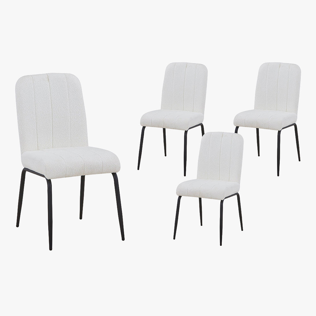 ZERA Lot de 4 chaises en tissu bouclette blanc écru pieds en métal noir