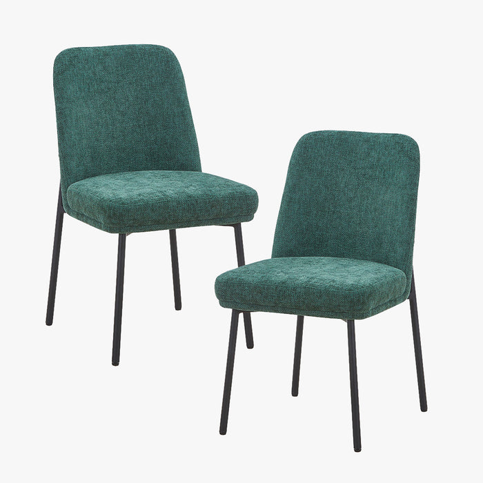 KAYNA Lot de 2 chaises en tissu vert pieds en métal noir
