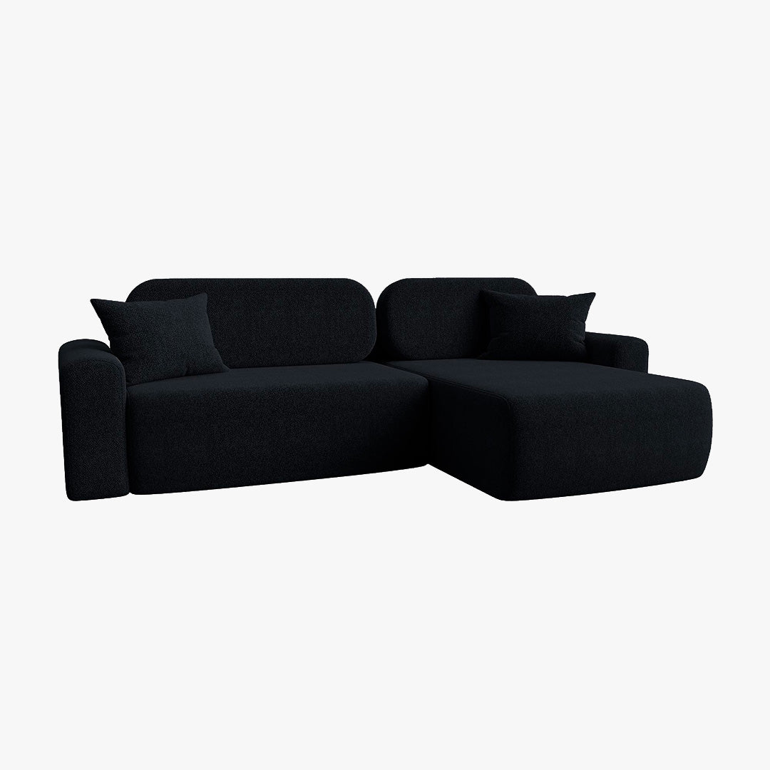 MAJI Canapé d'angle réversible convertible avec coffre en tissu noir