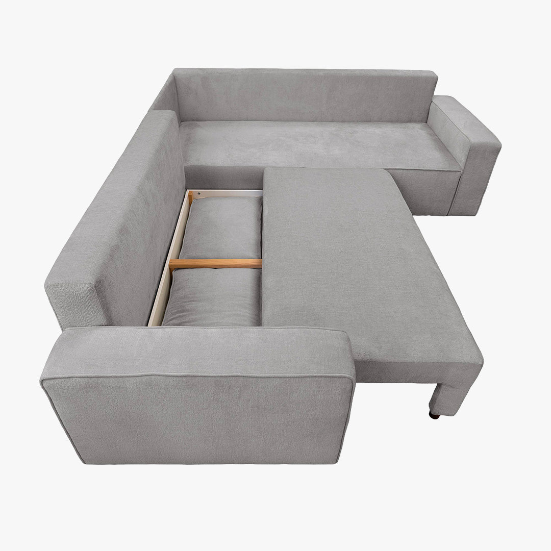 KARLOS Canapé d'angle convertible en tissu gris clair - Angle droit