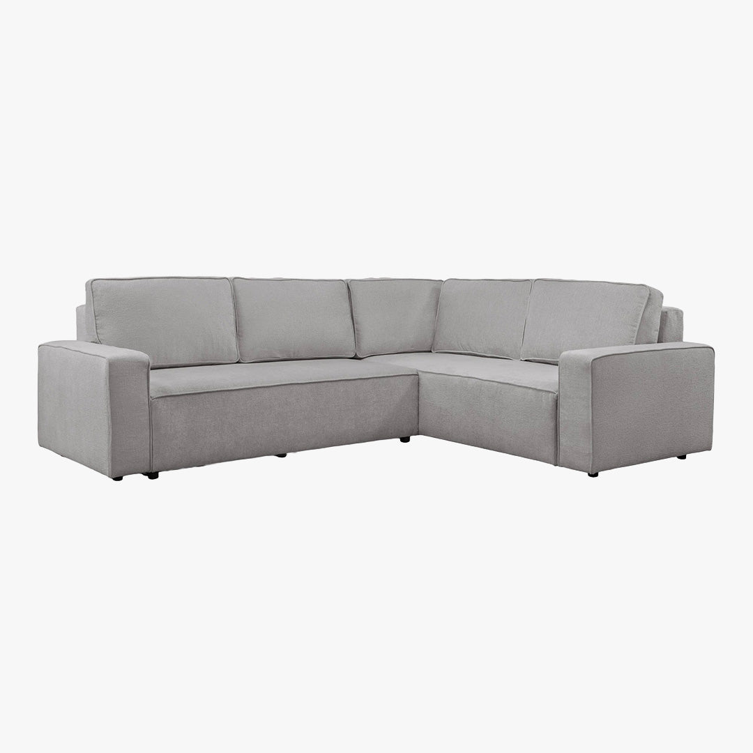 KARLOS Canapé d'angle convertible en tissu gris clair - Angle droit