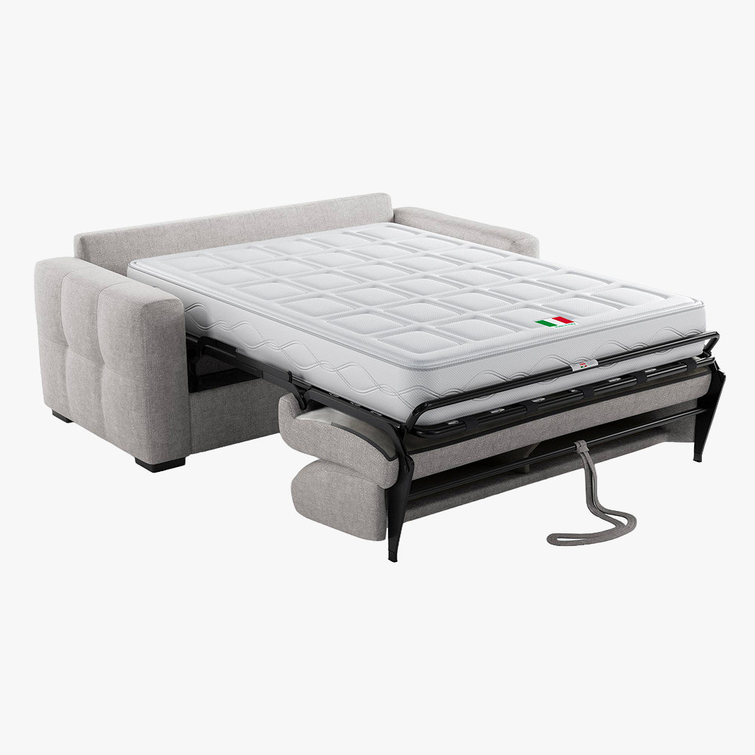 DYLANE Canapé 3 places convertible tissu capitonné gris clair matelas 22 cm
