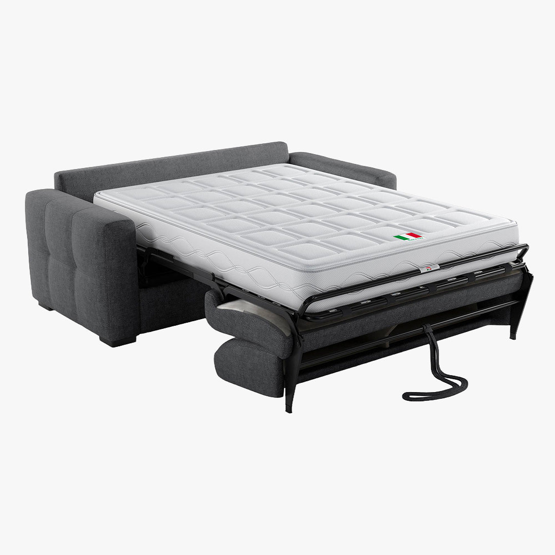 DYLANE Canapé 3 places convertible tissu capitonné gris anthracite matelas 22 cm