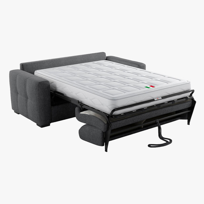 DYLANE Canapé 3 places convertible tissu capitonné gris anthracite matelas 22 cm