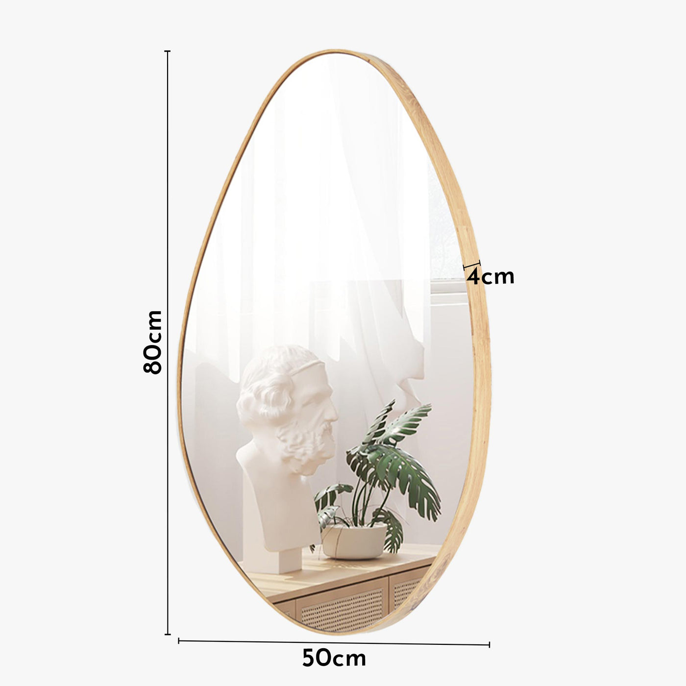 NACIA Miroir mural ovale 80x50 cm couleur chêne vieilli