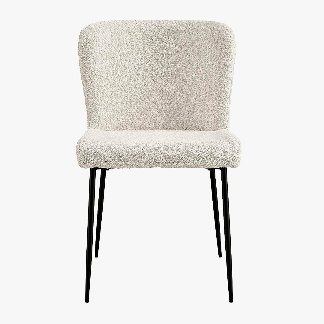 AZEL Lot de 2 chaises tissu bouclette blanc écru piètement métal noir