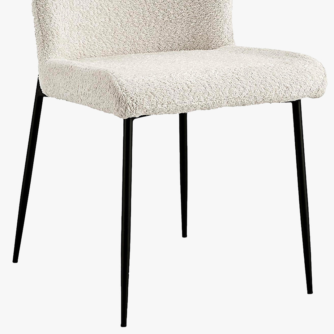 AZEL Lot de 2 chaises tissu bouclette blanc écru piètement métal noir