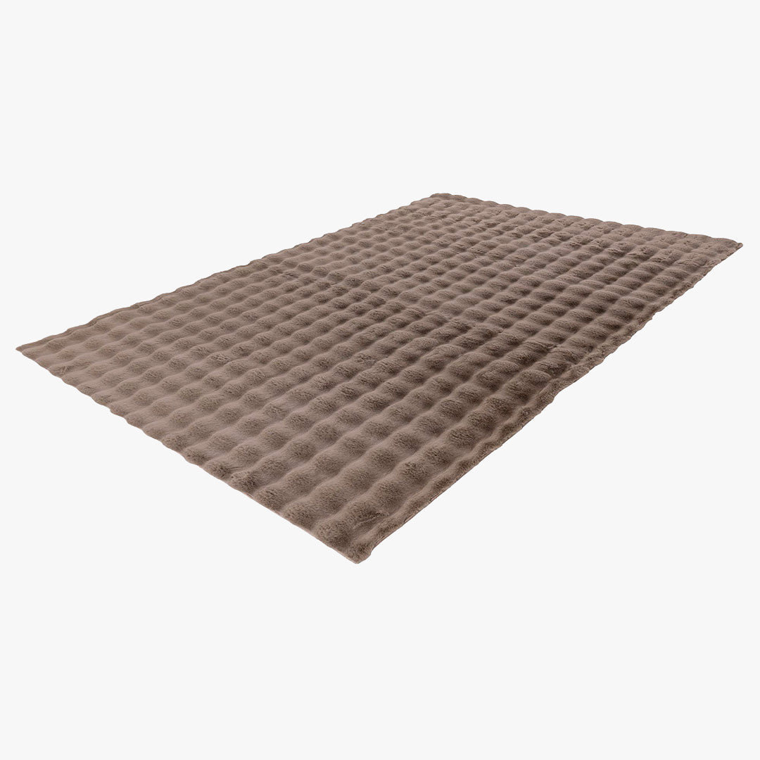HARMONY Tapis en tissu doux à motif quadrillé taupe - 80x150 cm