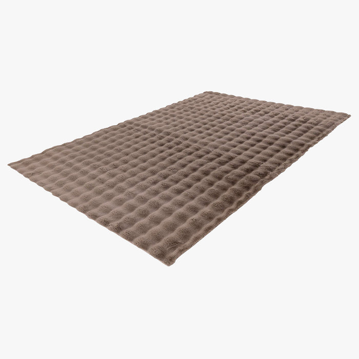 HARMONY Tapis en tissu doux à motif quadrillé taupe - 80x150 cm