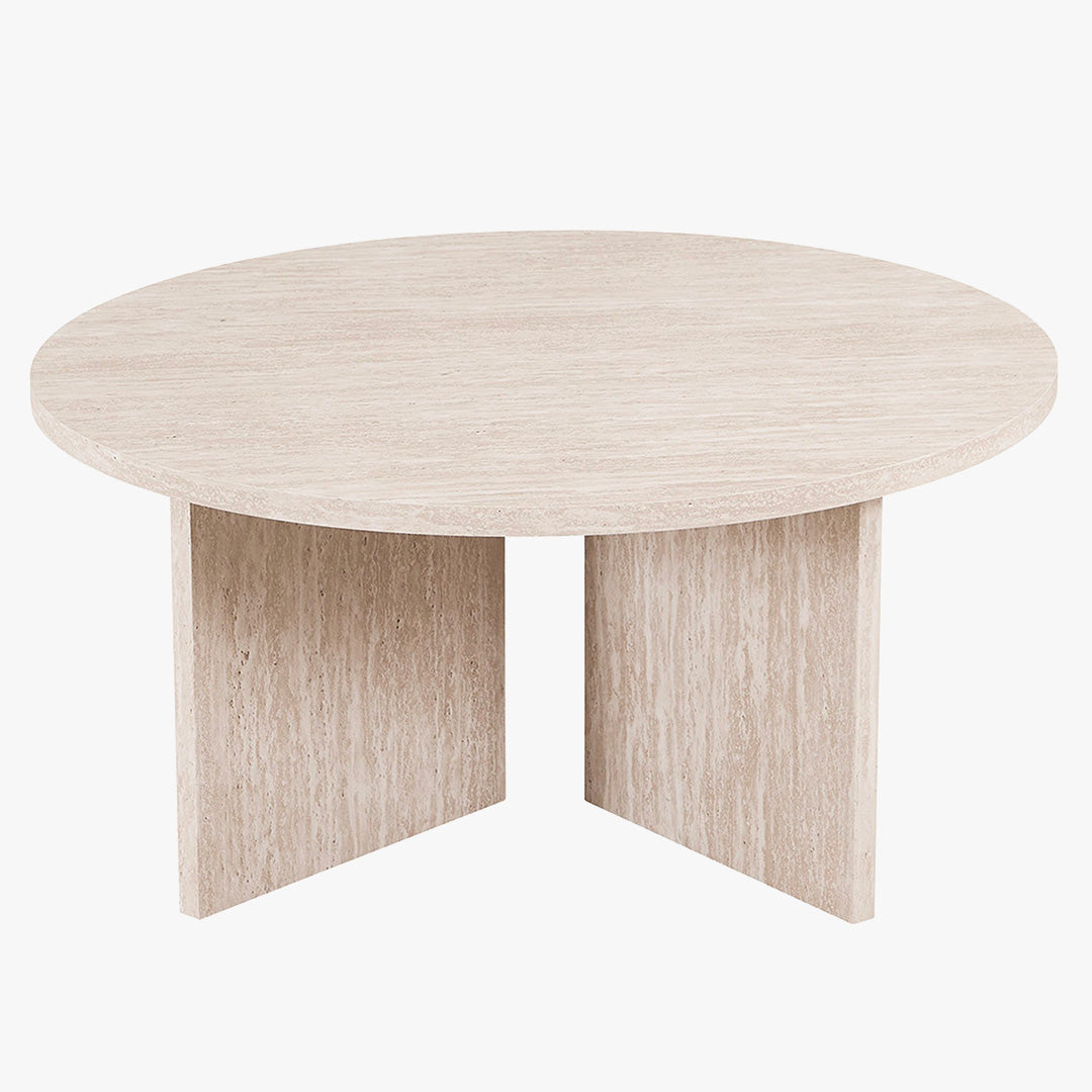 DRASIR Table basse ronde couleur travertin beige D90 cm