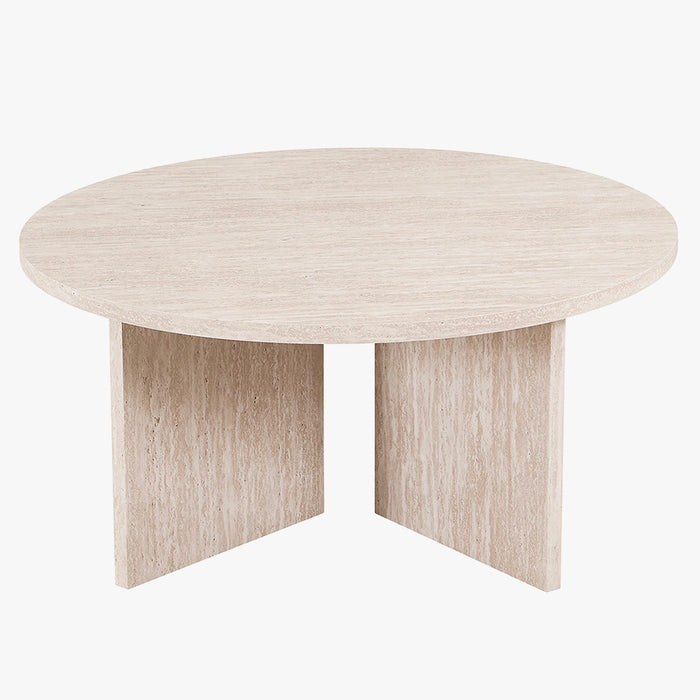 DRASIR Table basse ronde couleur travertin beige D90 cm