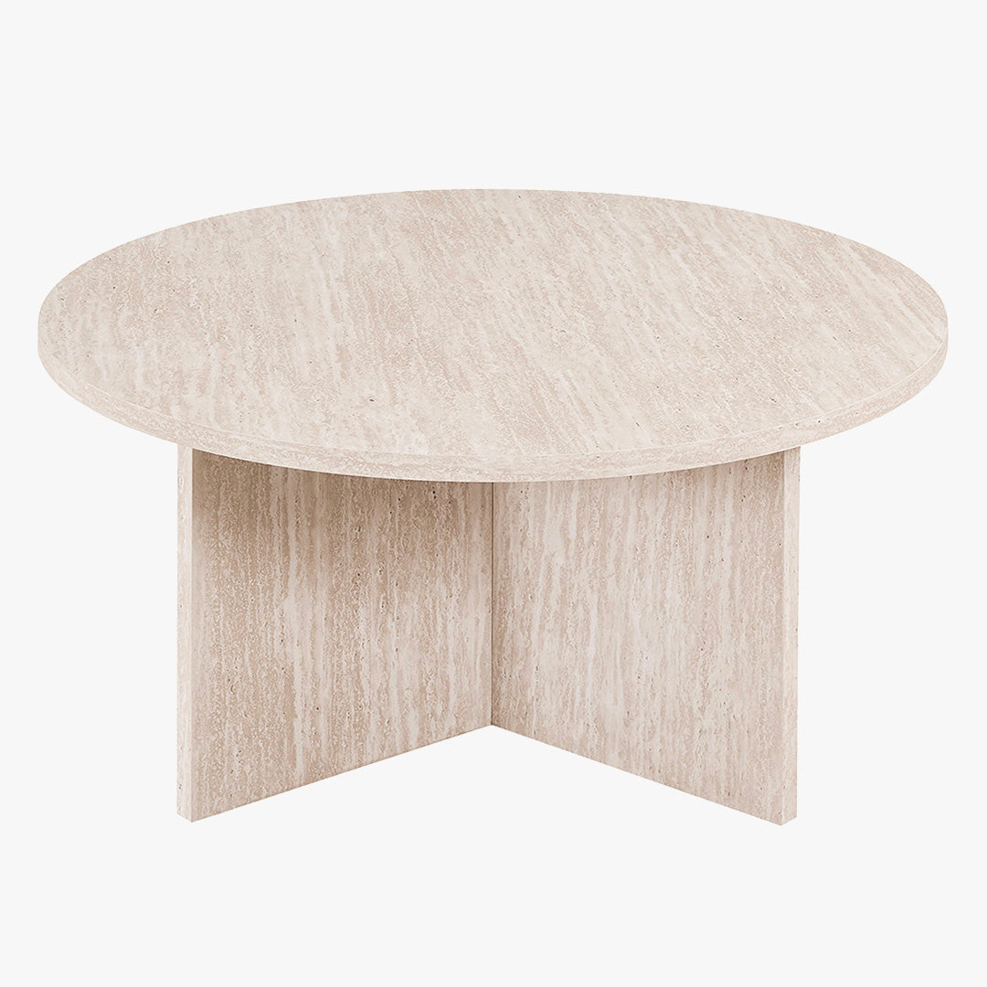 DRASIR Table basse ronde couleur travertin beige D90 cm