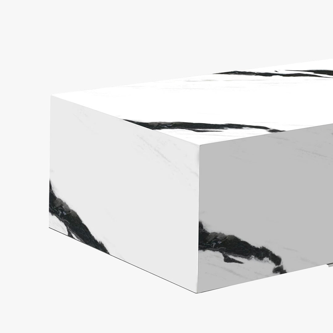 ISBEL Table basse rectangulaire marbre d'ingénierie blanc et noir