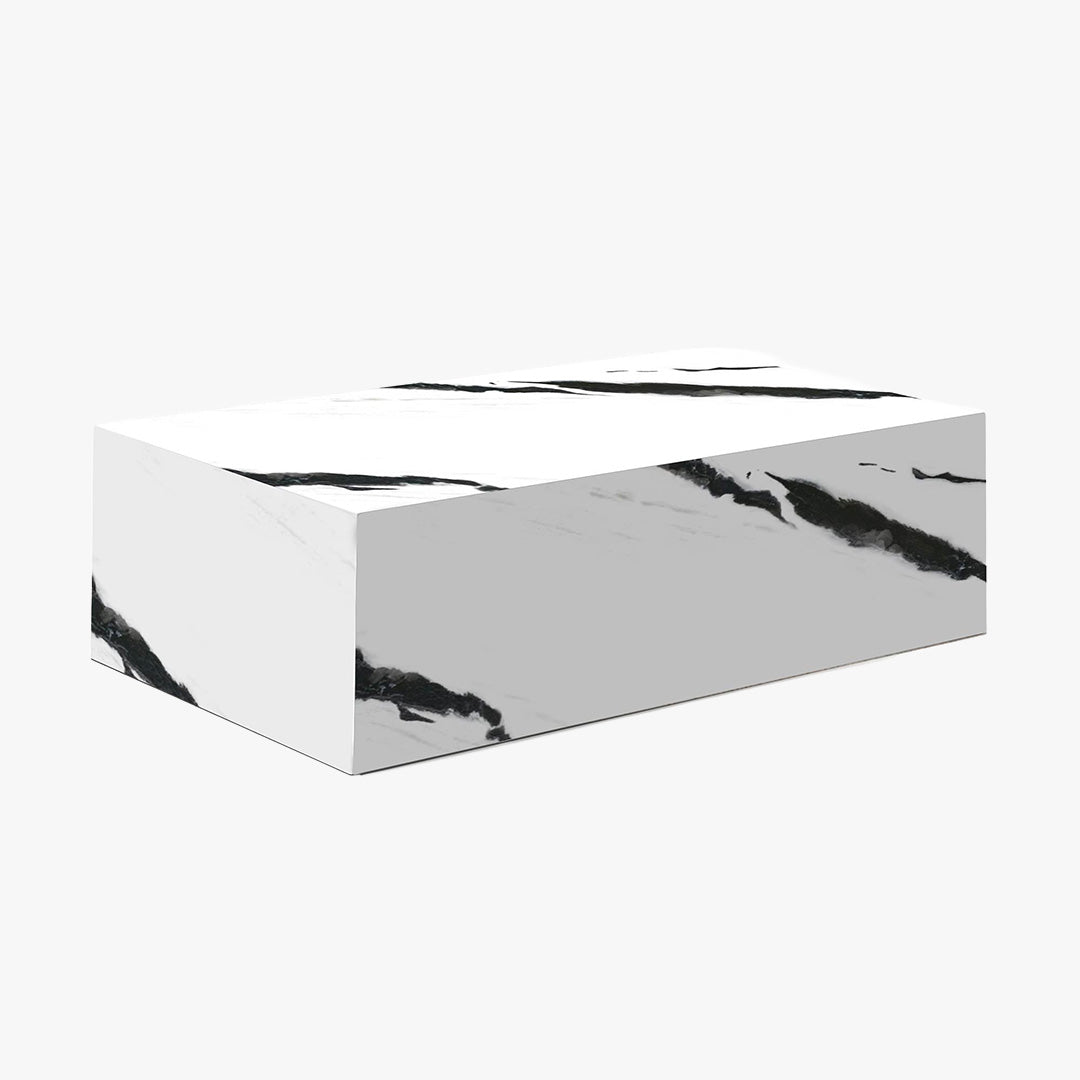 ISBEL Table basse rectangulaire marbre d'ingénierie blanc et noir