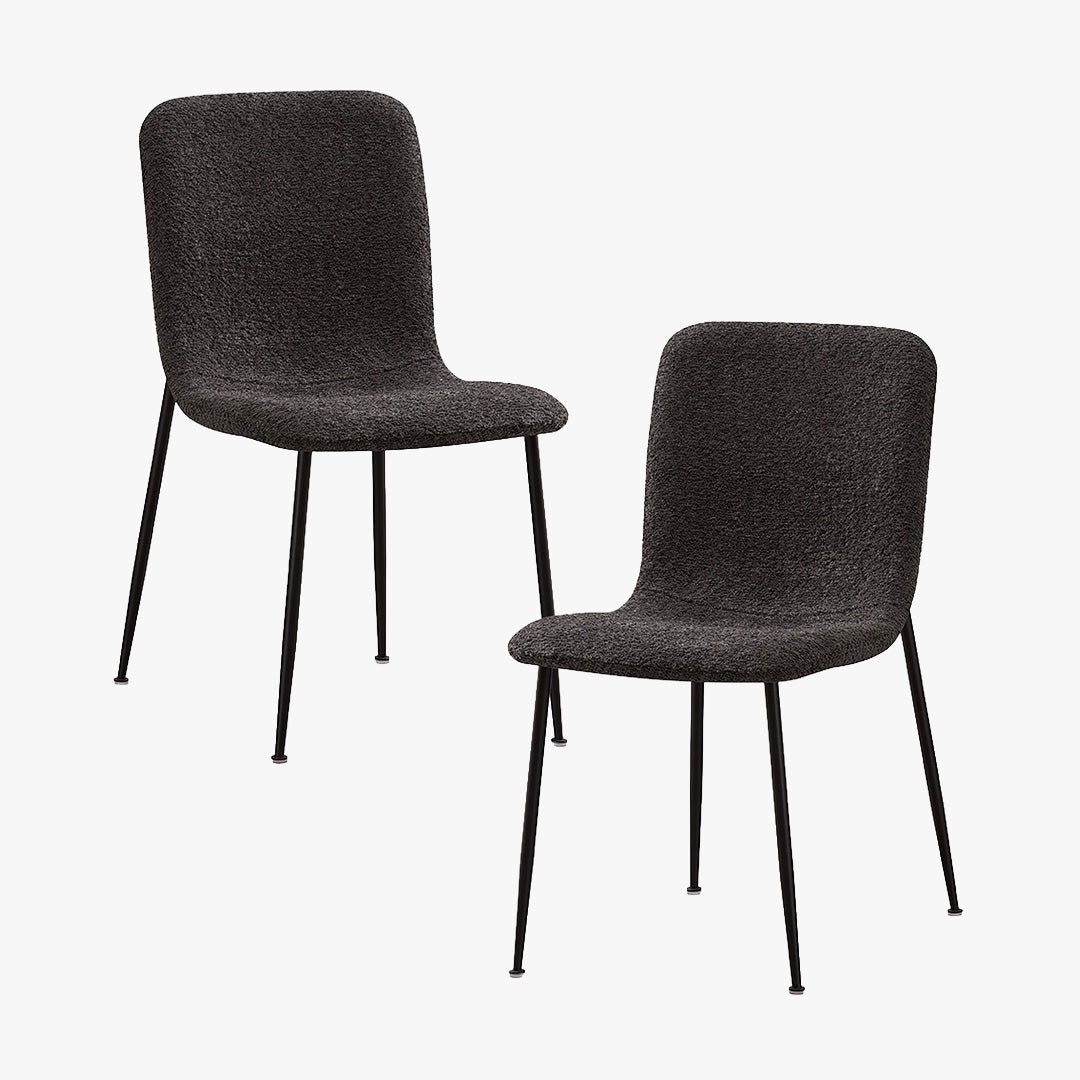 LEONOR Lot de 2 chaises en tissu bouclette gris foncé pieds en métal noir