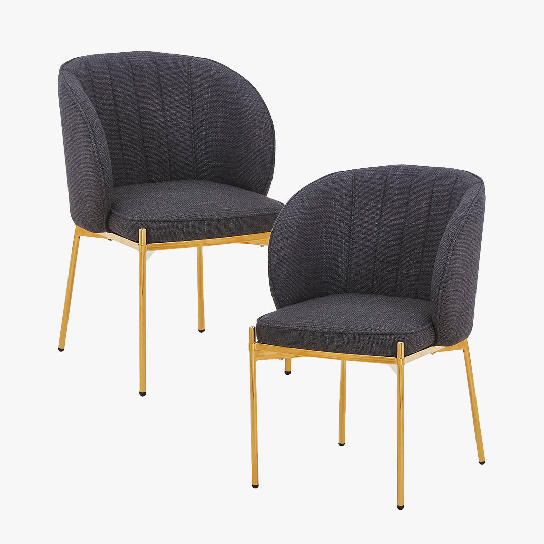 ELIANA Lot de 2 chaises en tissu noir pieds en métal doré