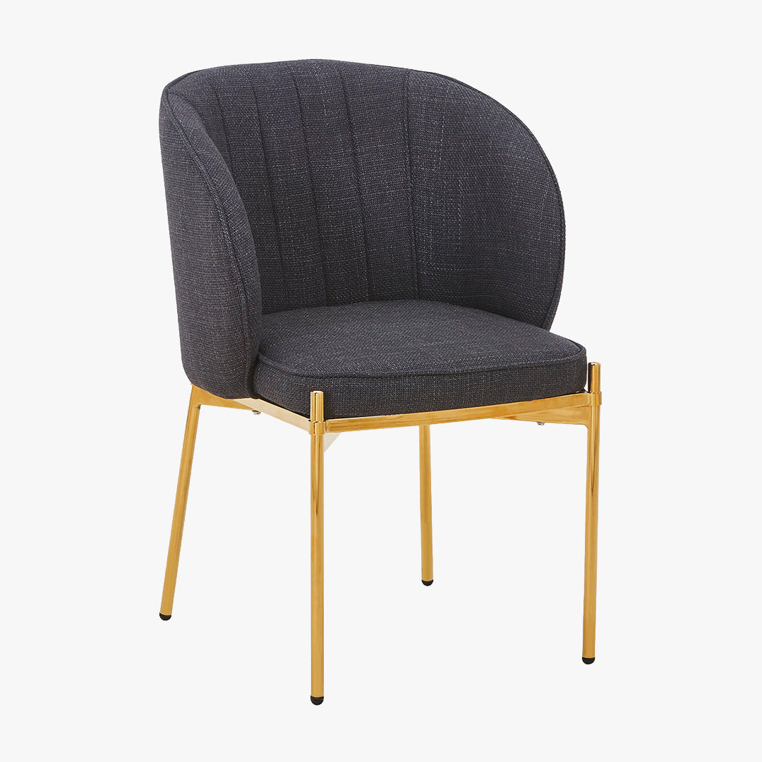 ELIANA Lot de 2 chaises en tissu noir pieds en métal doré