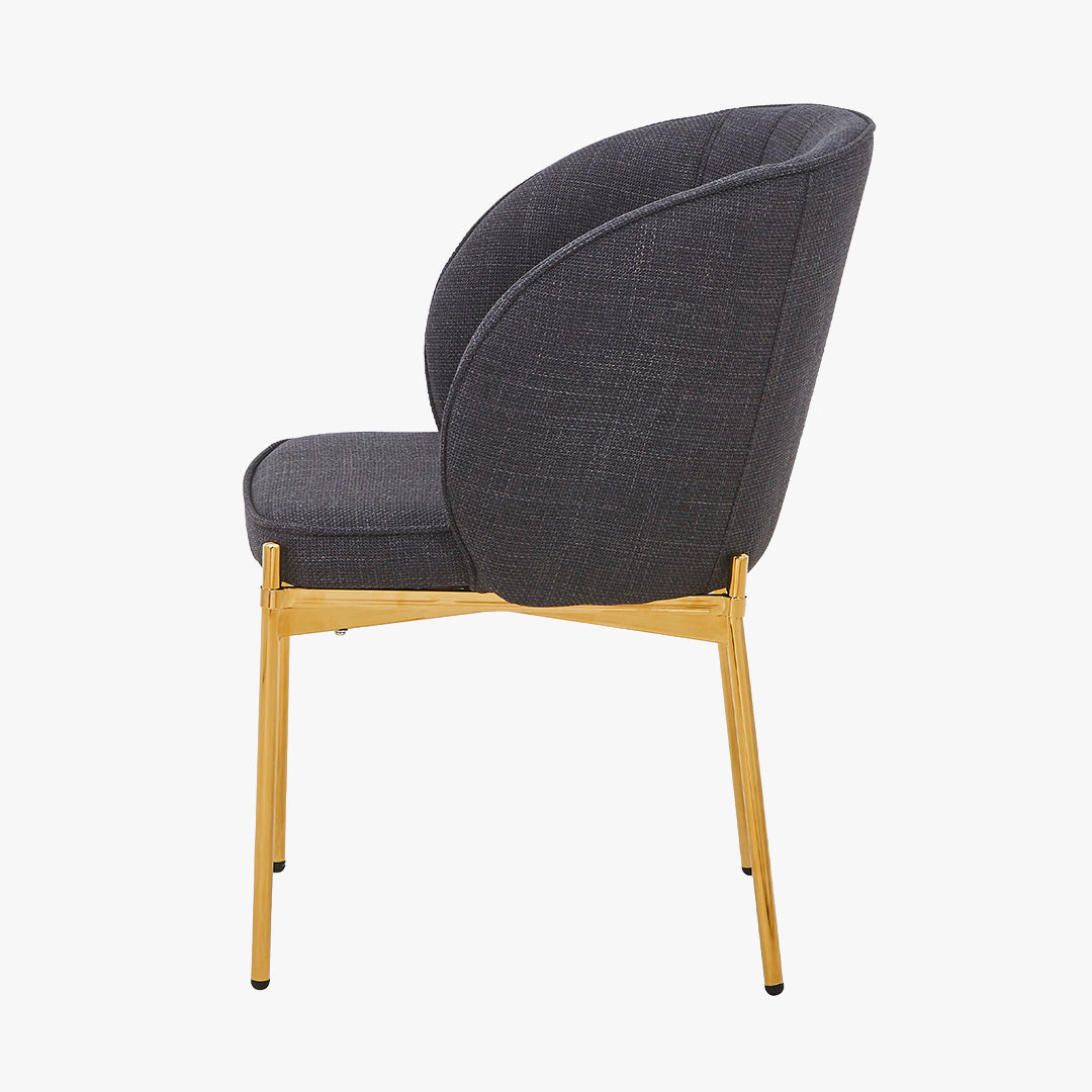 ELIANA Lot de 2 chaises en tissu noir pieds en métal doré