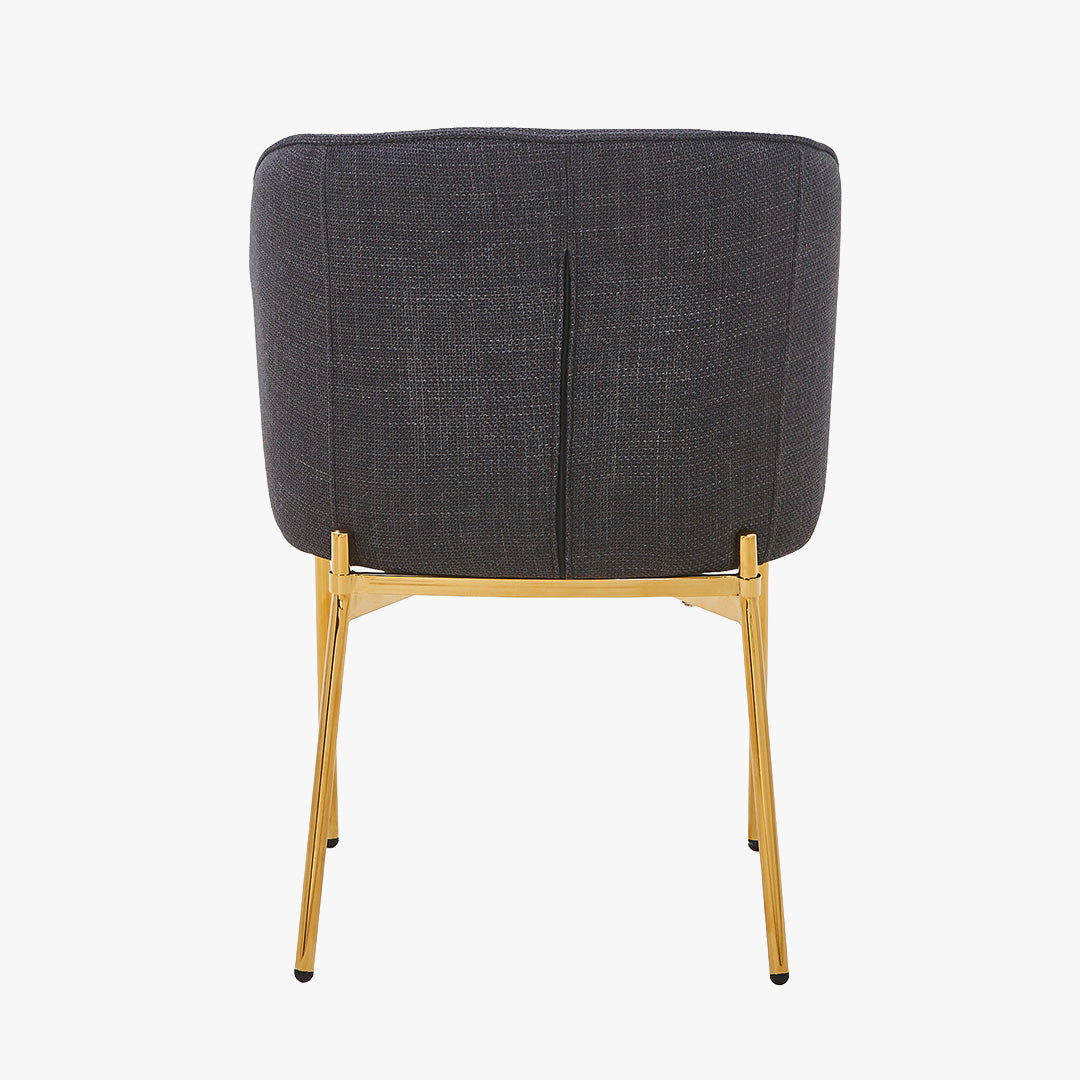 ELIANA Lot de 2 chaises en tissu noir pieds en métal doré