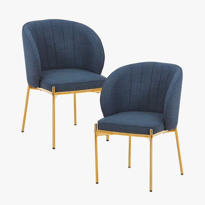ELIANA Lot de 2 chaises en tissu bleu pieds en métal doré
