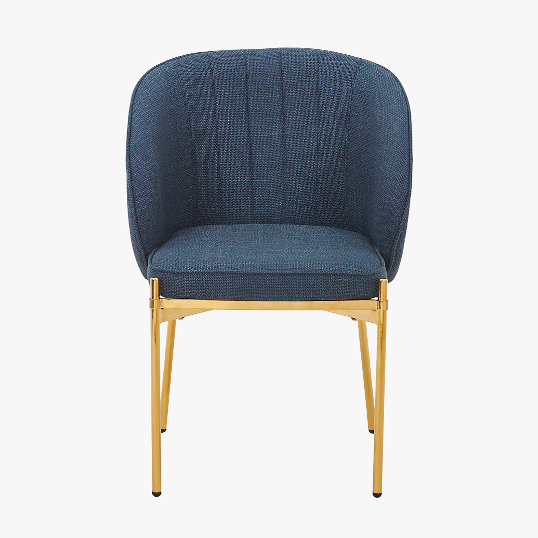 ELIANA Lot de 2 chaises en tissu bleu pieds en métal doré