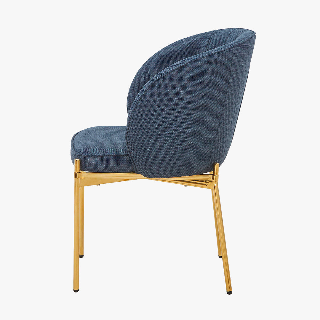 ELIANA Lot de 2 chaises en tissu bleu pieds en métal doré