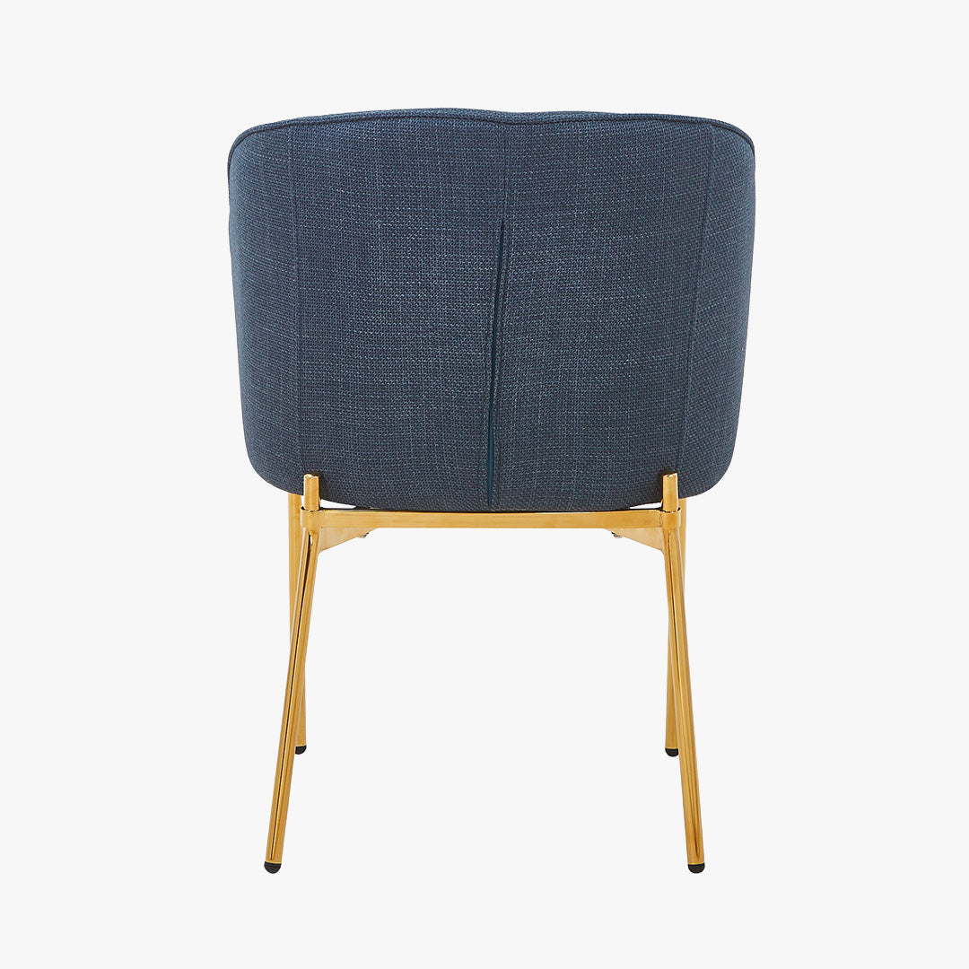ELIANA Lot de 2 chaises en tissu bleu pieds en métal doré