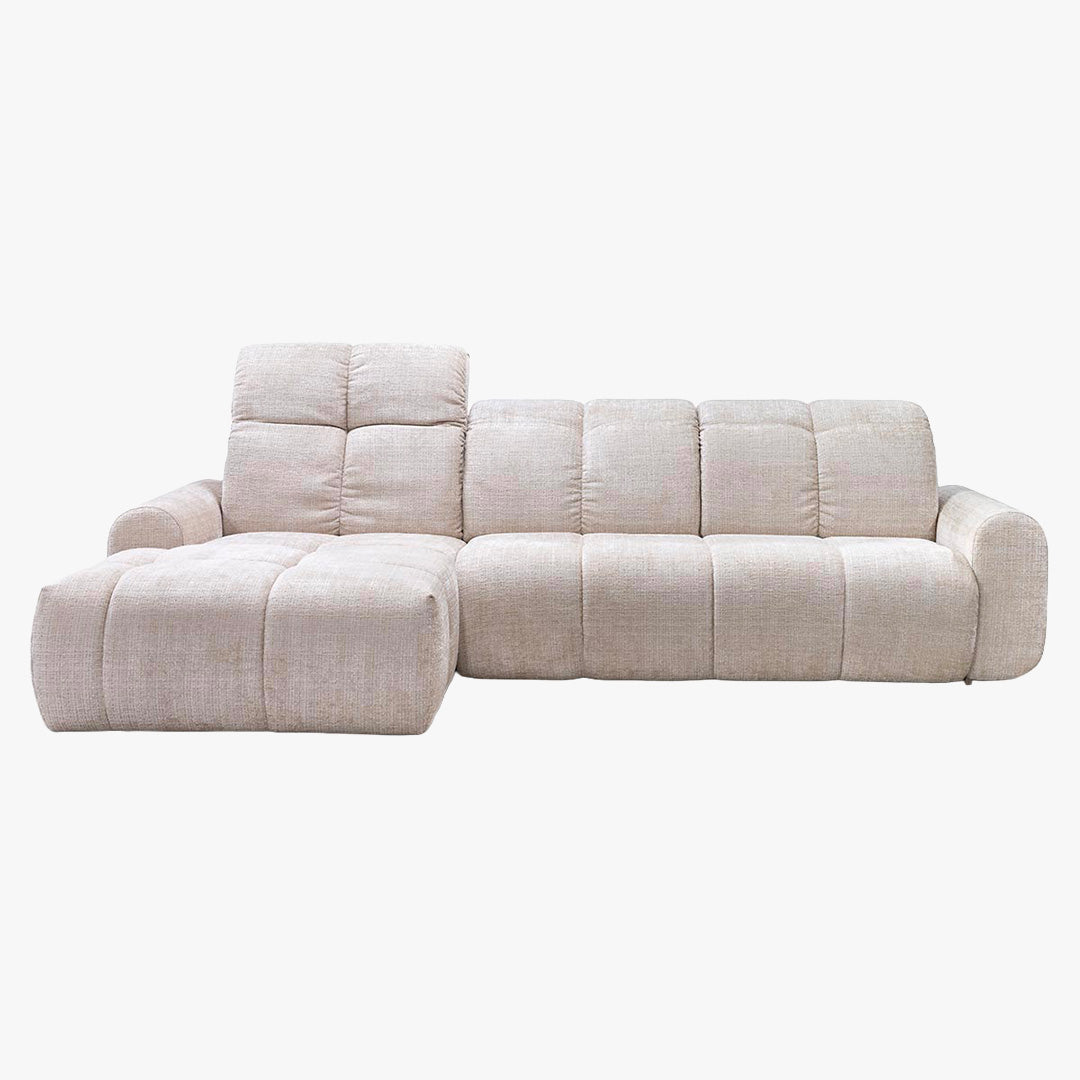 ELIOS Canapé d'angle convertible avec coffre en tissu beige - Angle gauche