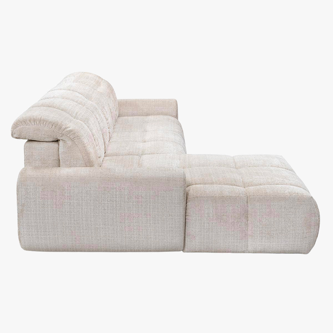 ELIOS Canapé d'angle convertible avec coffre en tissu beige - Angle gauche