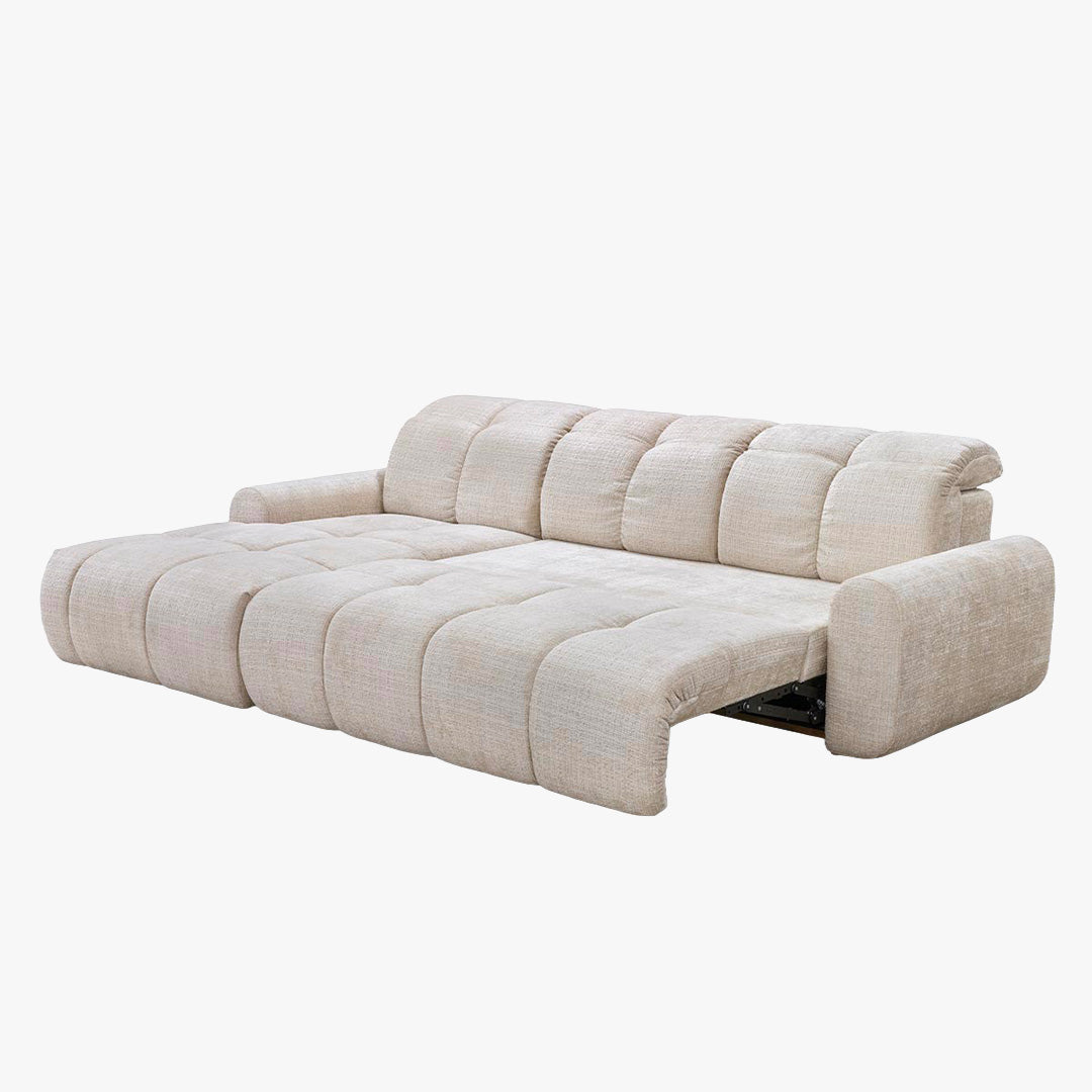 ELIOS Canapé d'angle convertible avec coffre en tissu beige - Angle gauche