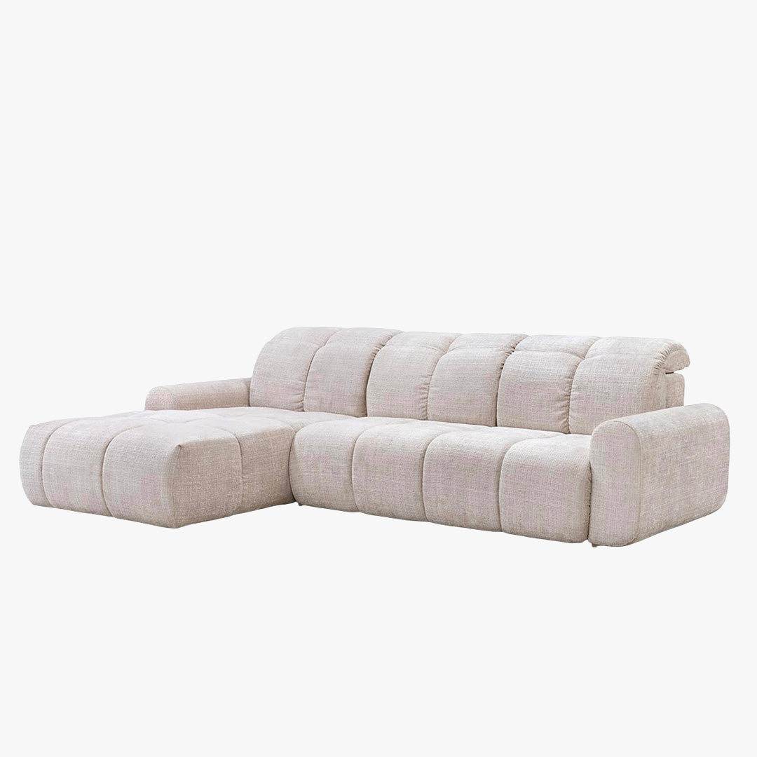 ELIOS Canapé d'angle convertible avec coffre en tissu beige - Angle gauche