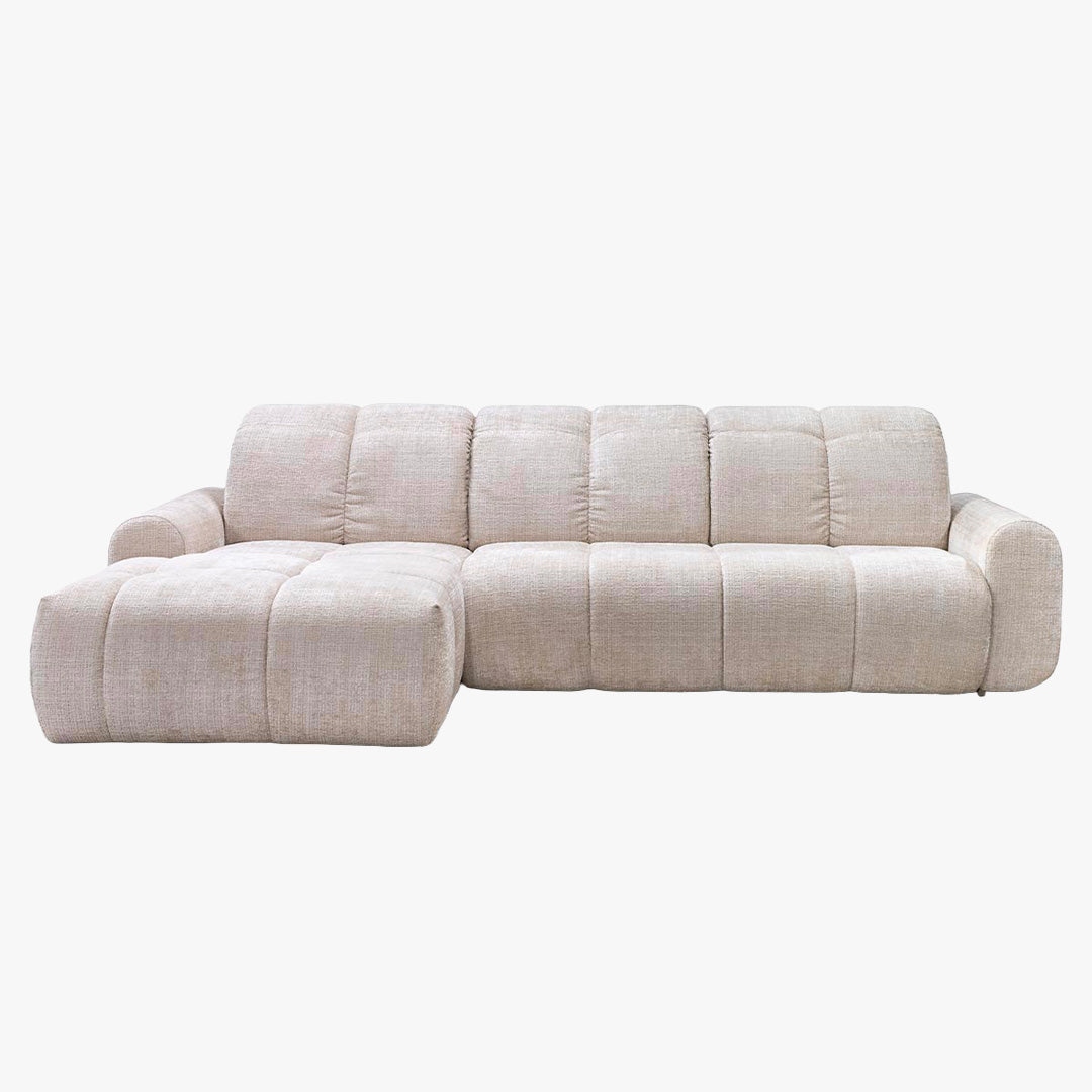 ELIOS Canapé d'angle convertible avec coffre en tissu beige - Angle gauche