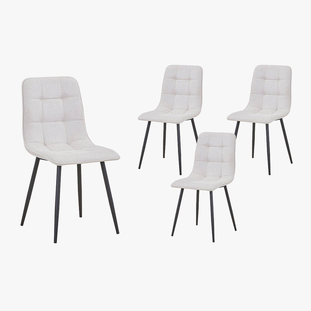 RANA Lot de 4 chaises en tissu blanc écru pieds en métal noir