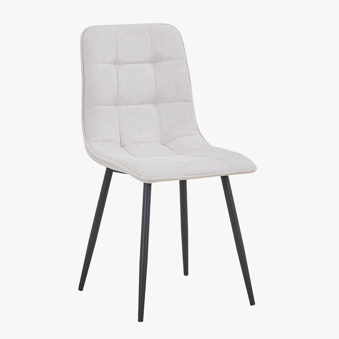 RANA Lot de 4 chaises en tissu blanc écru pieds en métal noir
