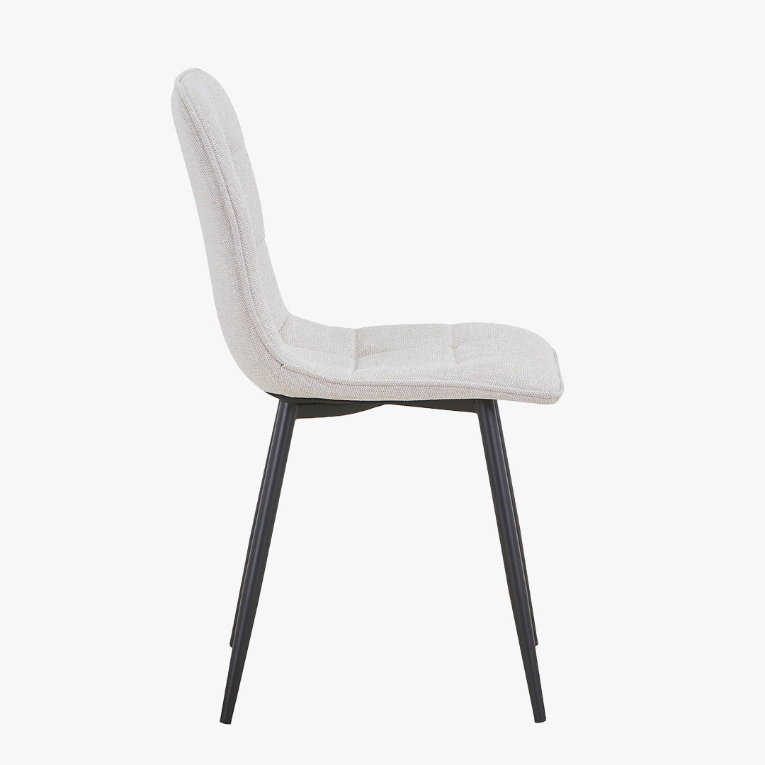 RANA Lot de 4 chaises en tissu blanc écru pieds en métal noir