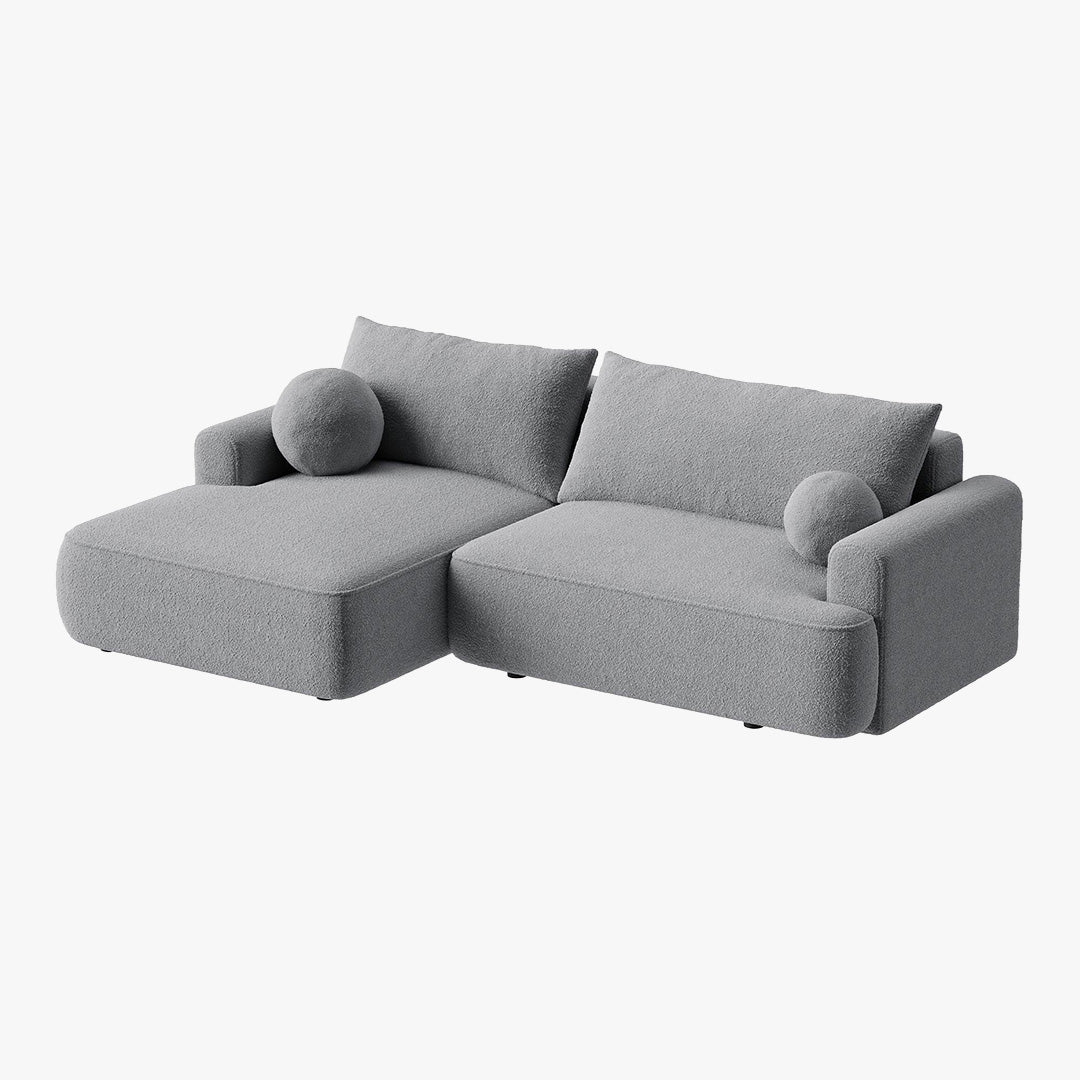 ANAIS Canapé d'angle convertible en tissu bouclette gris - Angle gauche