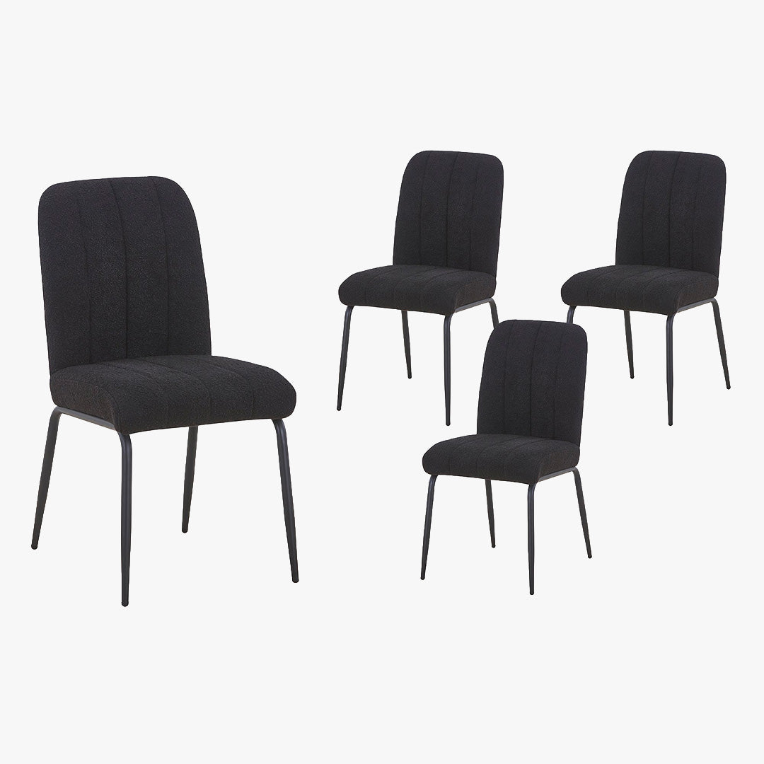 ZERA Lot de 4 chaises en tissu bouclette noir pieds en métal noir