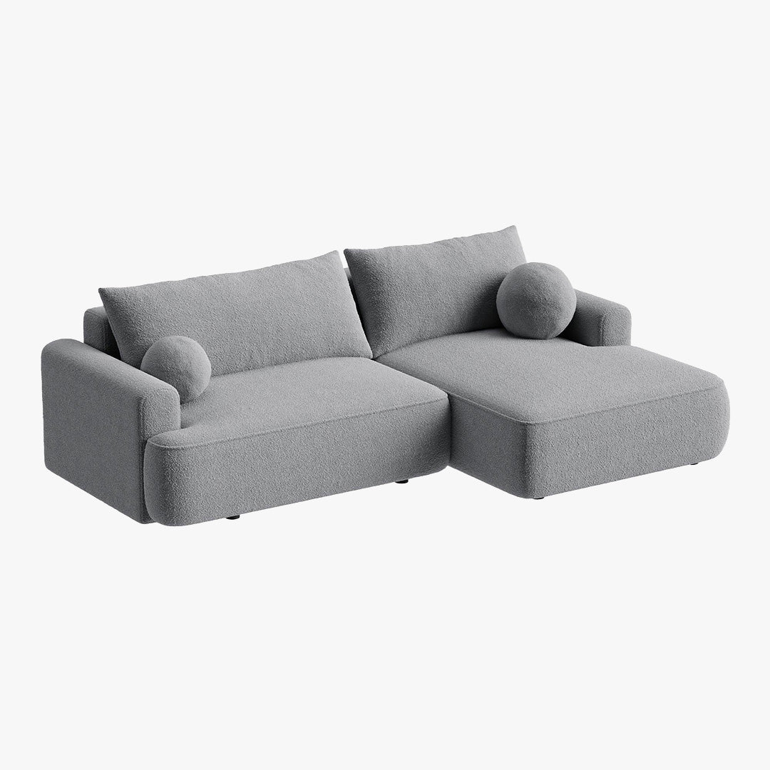 ANAIS Canapé d'angle convertible en tissu bouclette gris - Angle droit