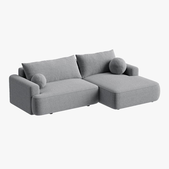 ANAIS Canapé d'angle convertible en tissu bouclette gris - Angle droit