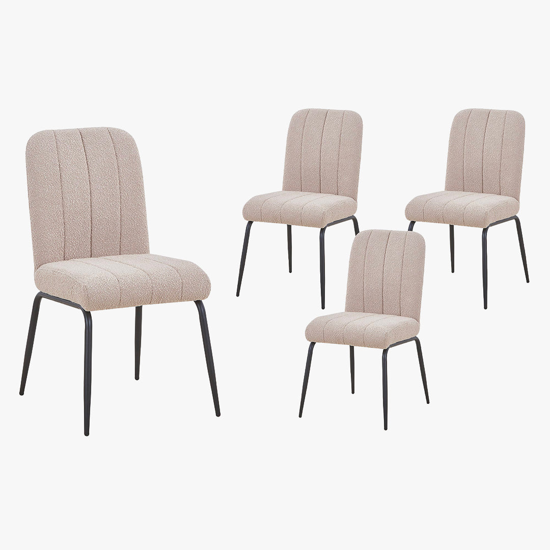 ZERA Lot de 4 chaises en tissu bouclette beige pieds en métal noir