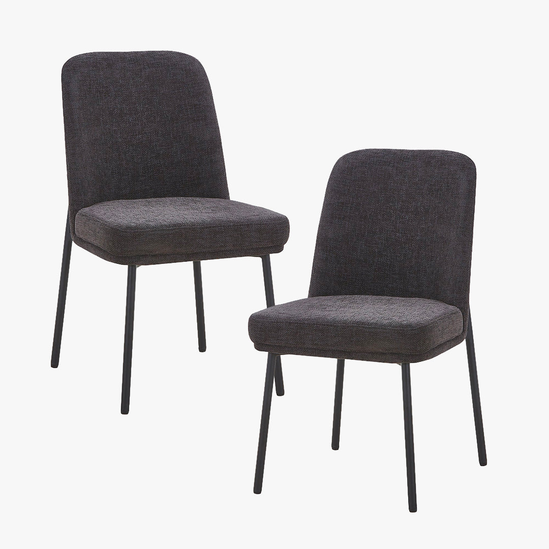 KAYNA Lot de 2 chaises en tissu gris foncé pieds en métal noir