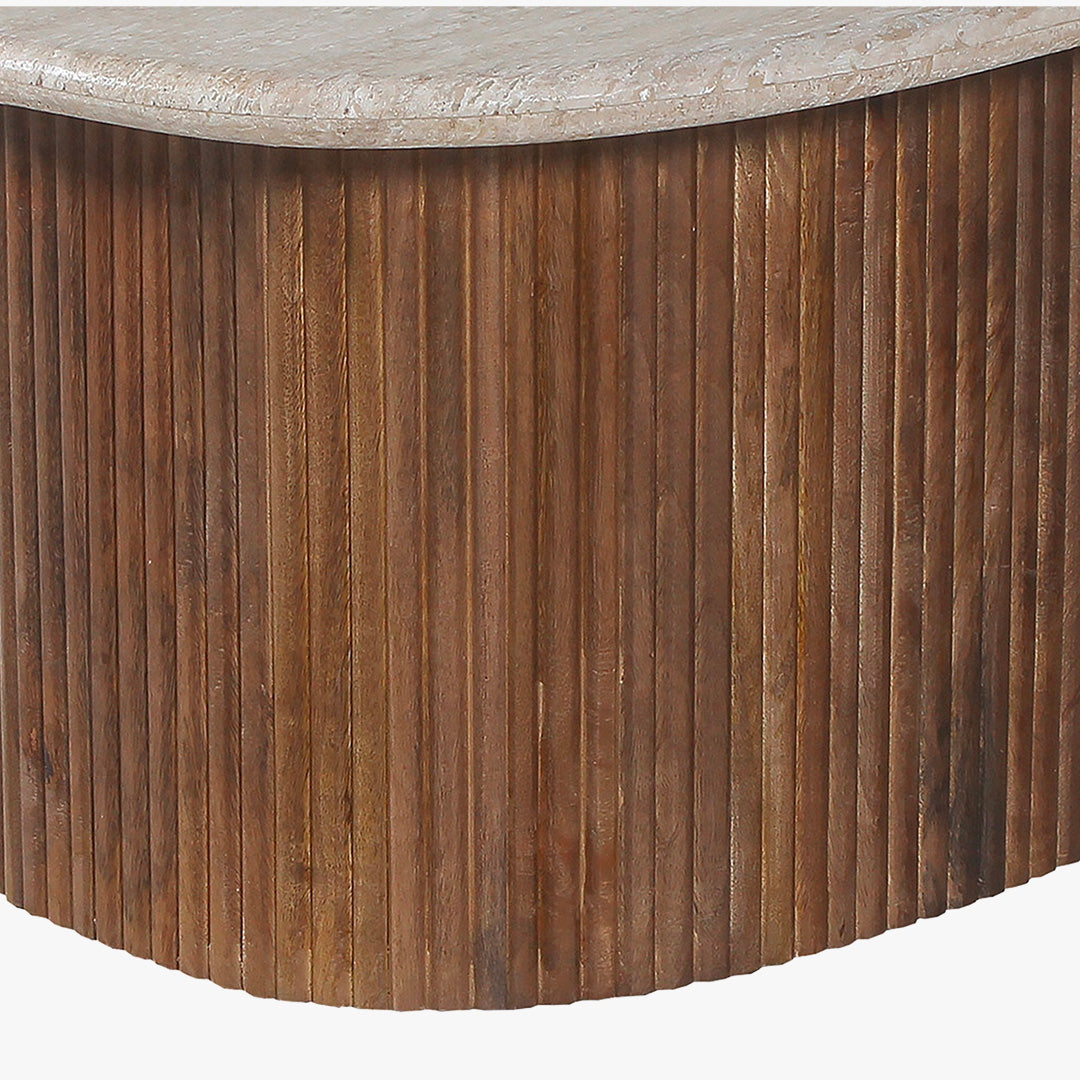 LOUIS Table basse en travertin et bois de manguier 90 cm