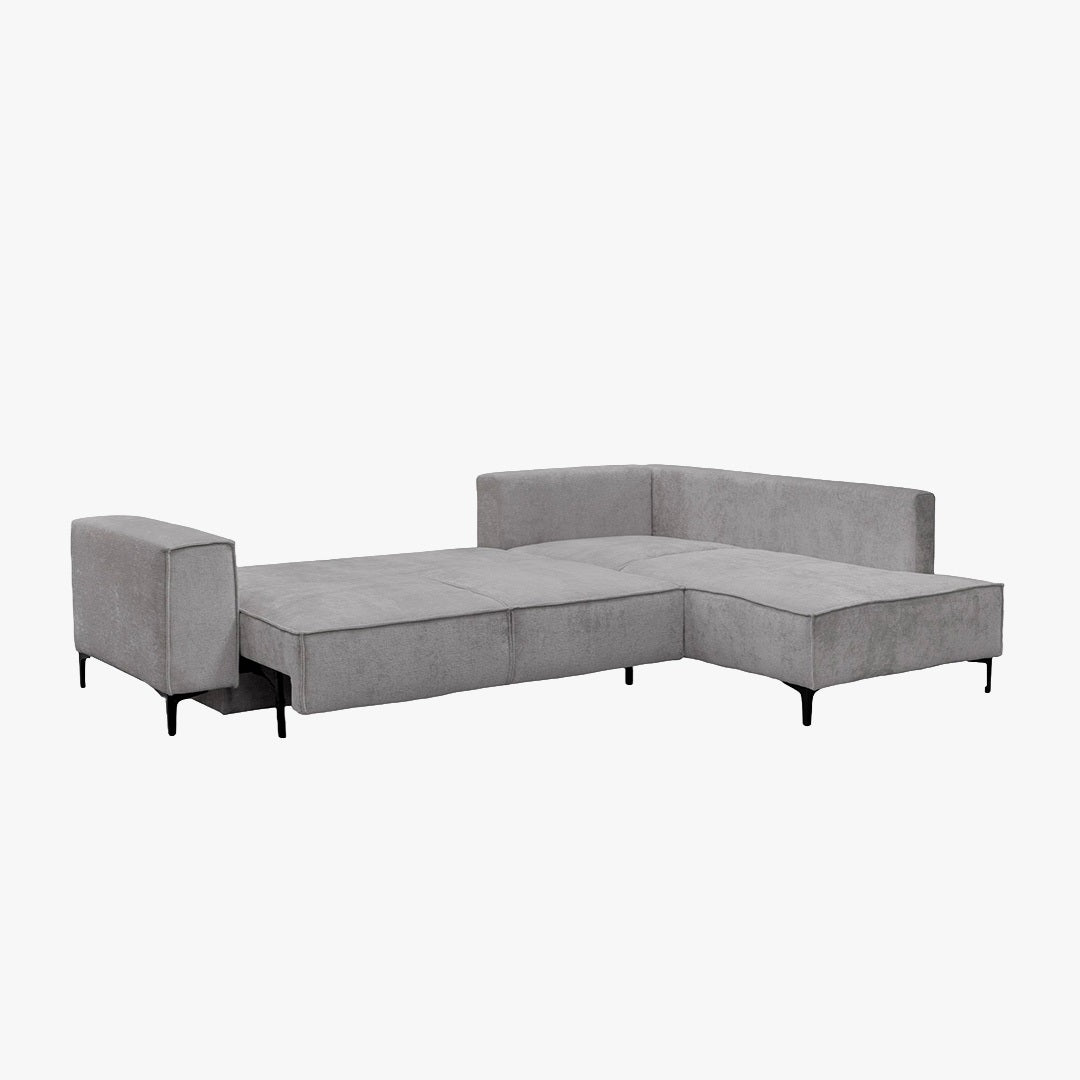 SAYLA Canapé d'angle convertible en tissu gris clair - Angle droit